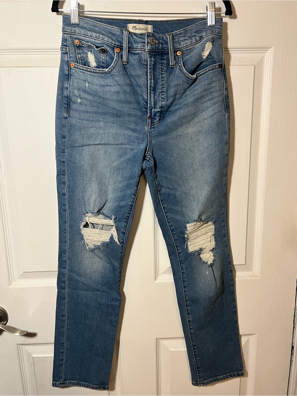 Madewell Straight-Leg Distressed Light Blue Jeans